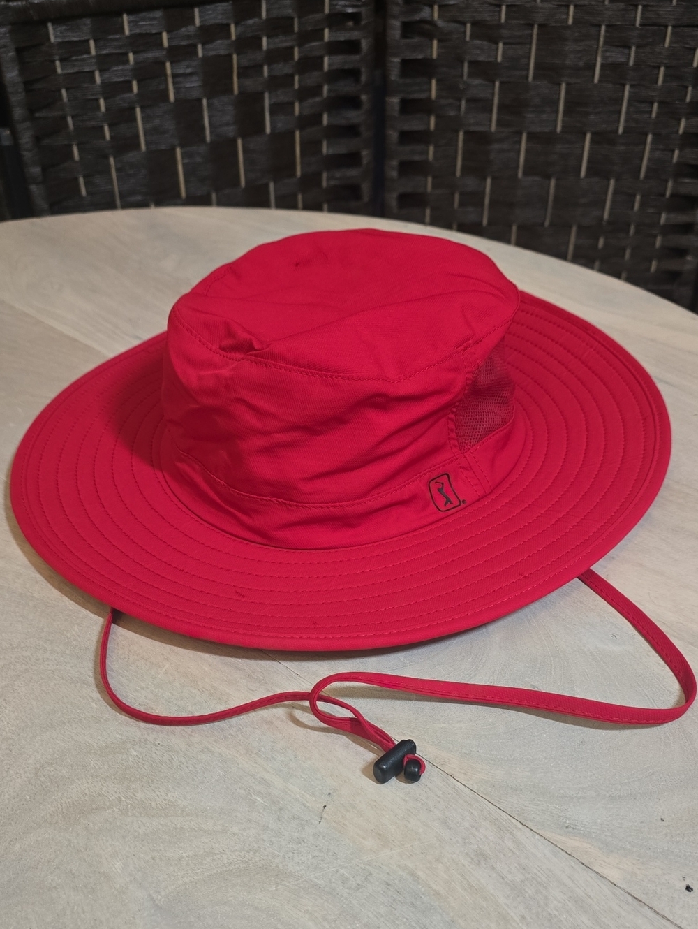 PGA TOUR Red Solar Boonie Sun Hat Wide Brim UPF 50 Adjustable Chin Strap